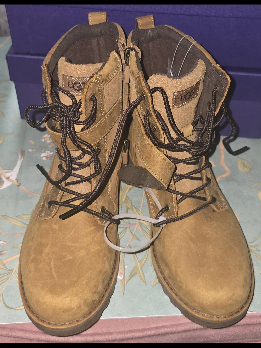 UGG Brown Suede Lace-Up Combat Boots